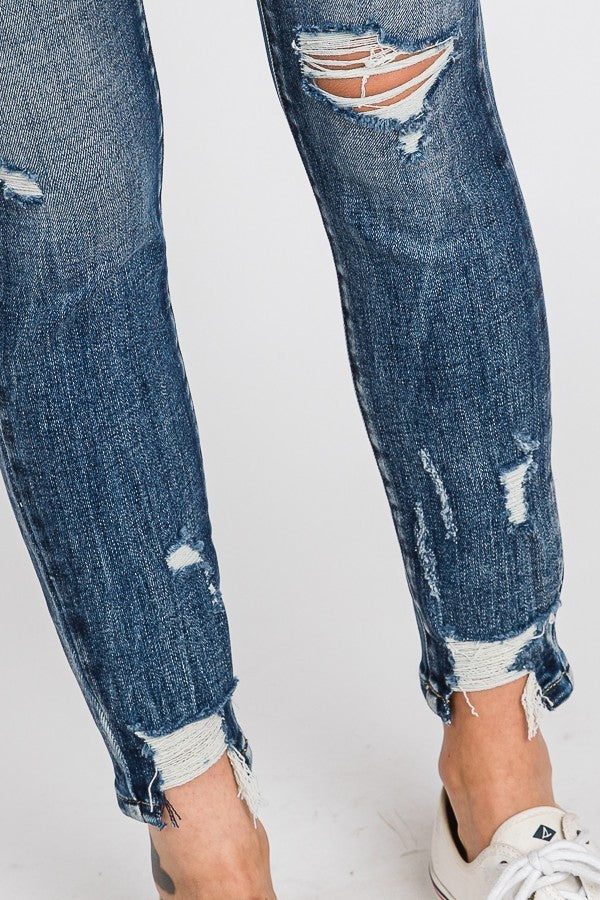 High Rise Destroyed Skinny Jeans- Medium