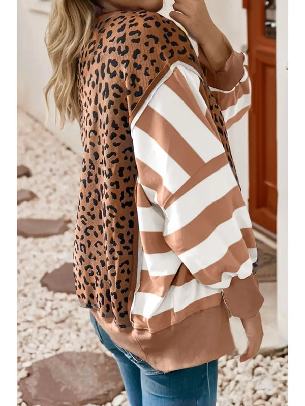 Leopard Striped Color Block Top