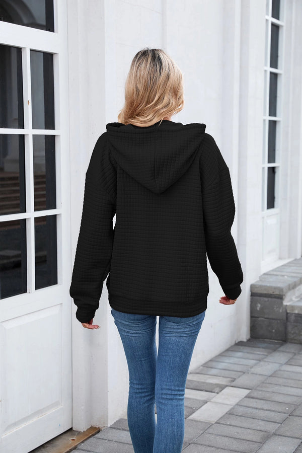 Waffle Knit Hoodie with Pockets