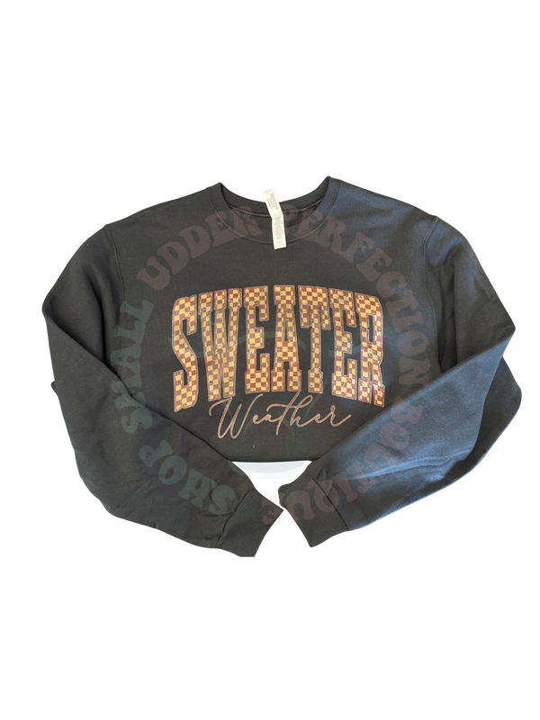 Checkered Sweater Weather- Black Crewneck