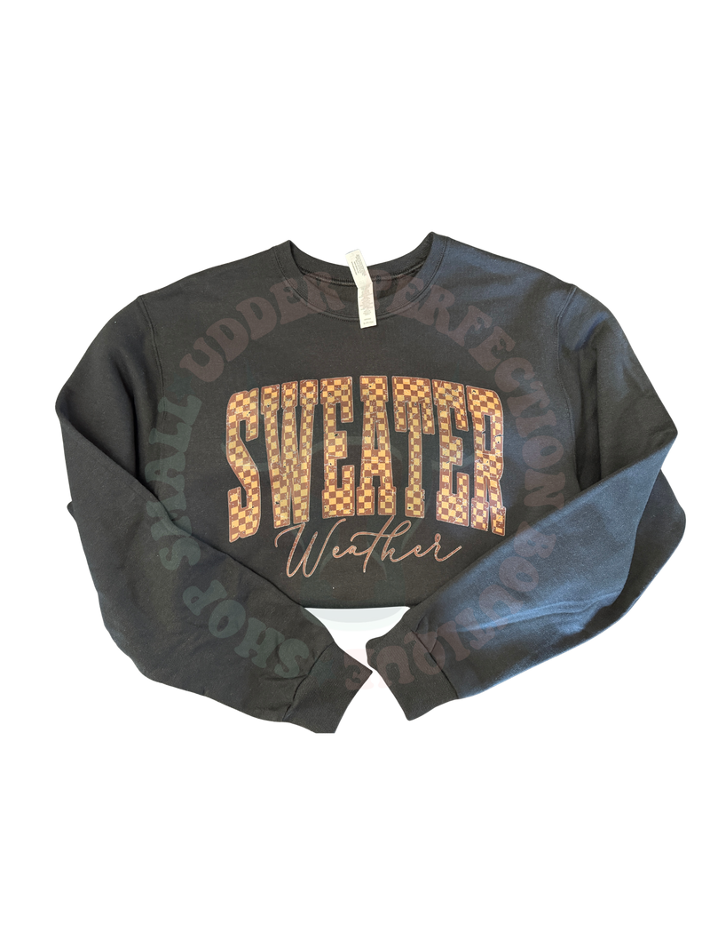Checkered Sweater Weather- Black Crewneck