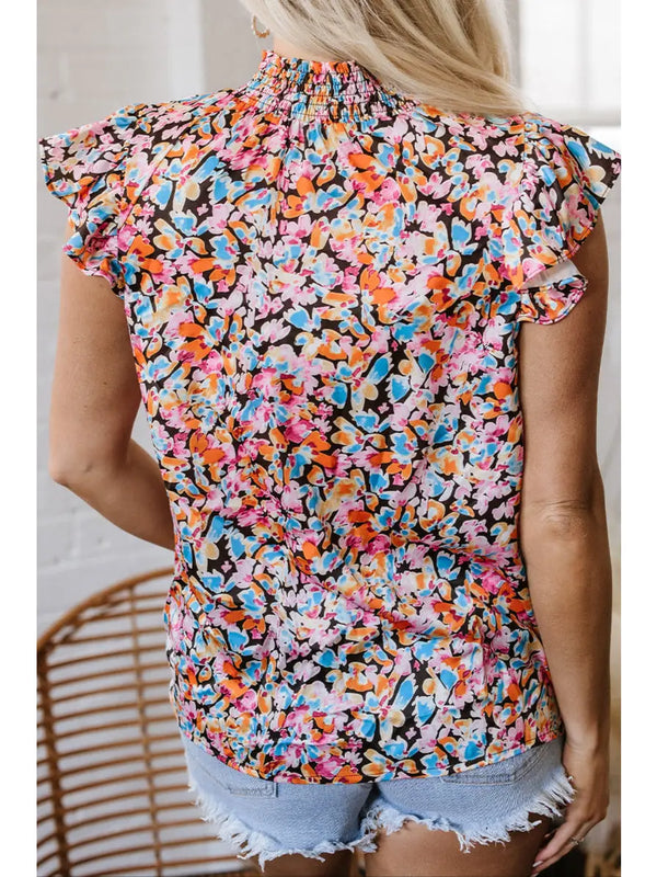 Floral Flutter Sleeve Blouse