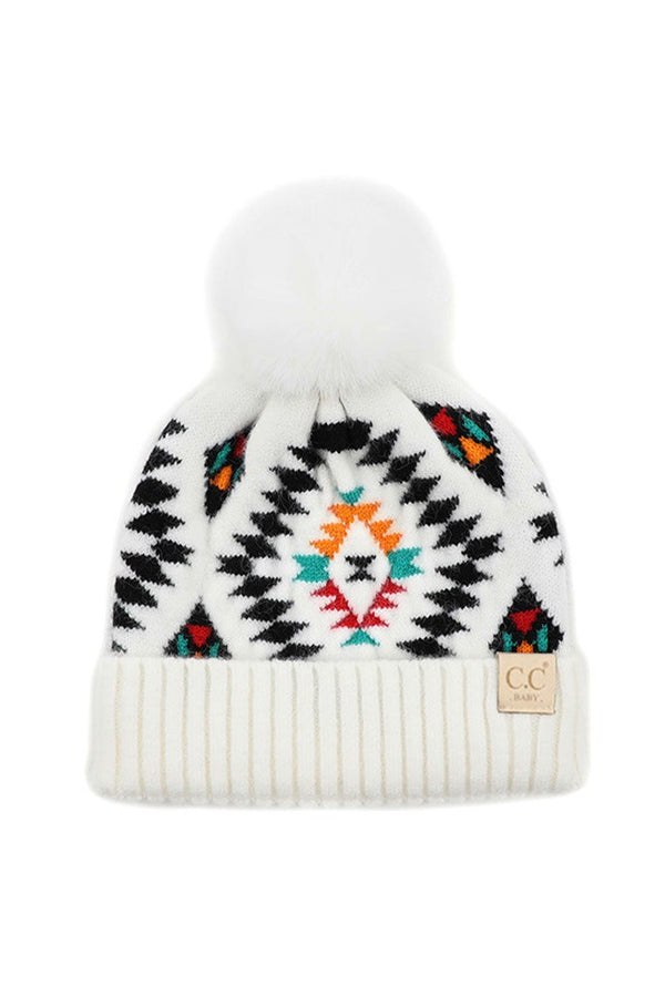 BABY Aztec Fur Pom Hat