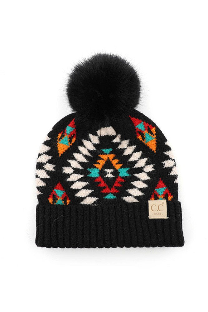 BABY Aztec Fur Pom Hat