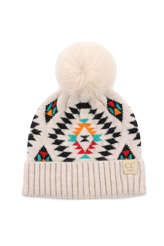 BABY Aztec Fur Pom Hat