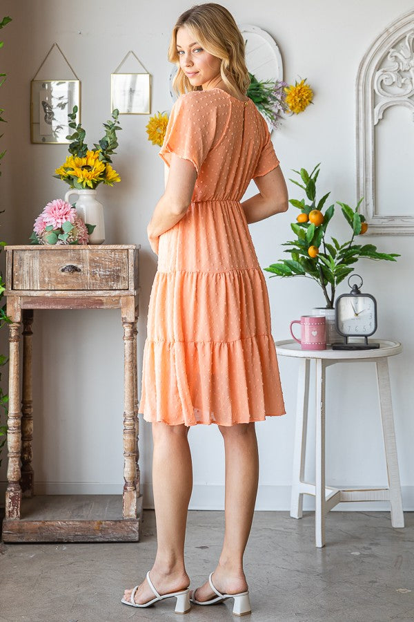 Short Sleeve Mini Dress-Vintage Peach