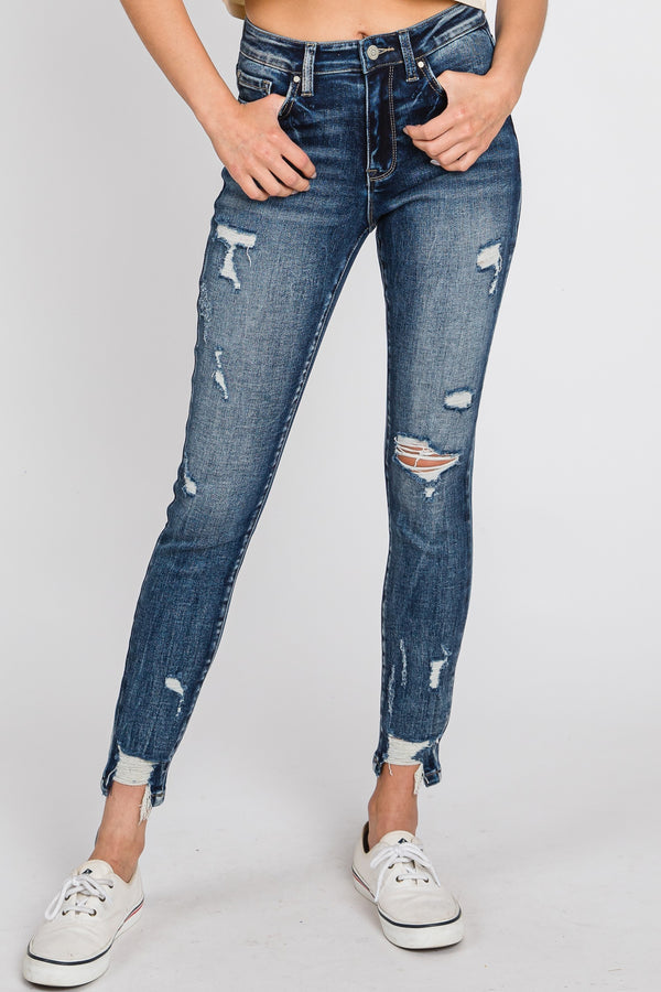 High Rise Destroyed Skinny Jeans- Medium