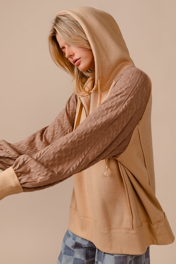 Terry Hoodie with 1/4 Zip- Taupe