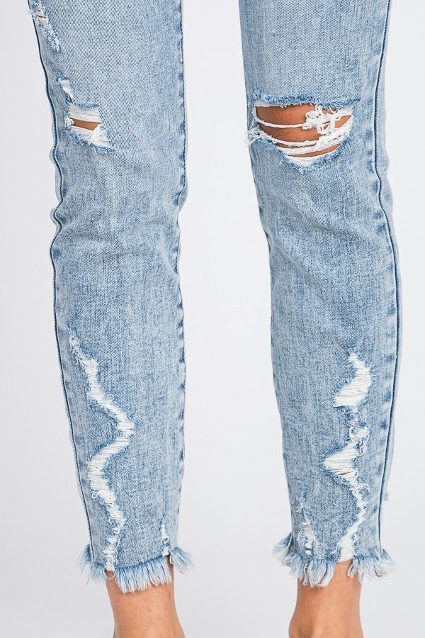 Mid Rise Ankle Destroyed Skinny Jeans