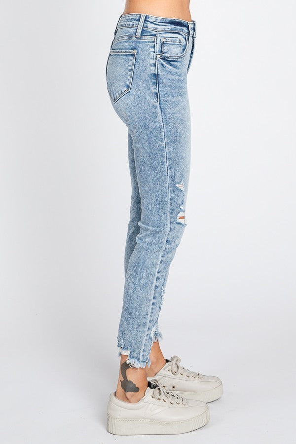 Mid Rise Ankle Destroyed Skinny Jeans