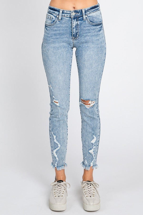Mid Rise Ankle Destroyed Skinny Jeans
