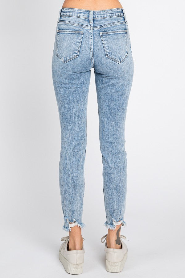 Mid Rise Ankle Destroyed Skinny Jeans