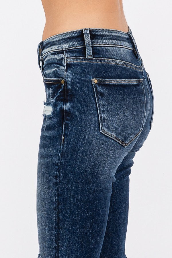Button Up Distressed Low Rise Stretch Flared Jeans