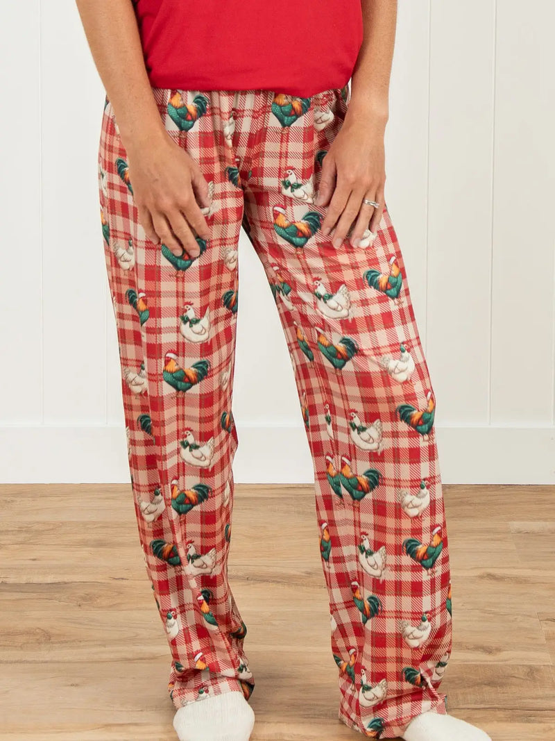 Christmas Chicken Plaid ADULT Bamboo PJ Pants
