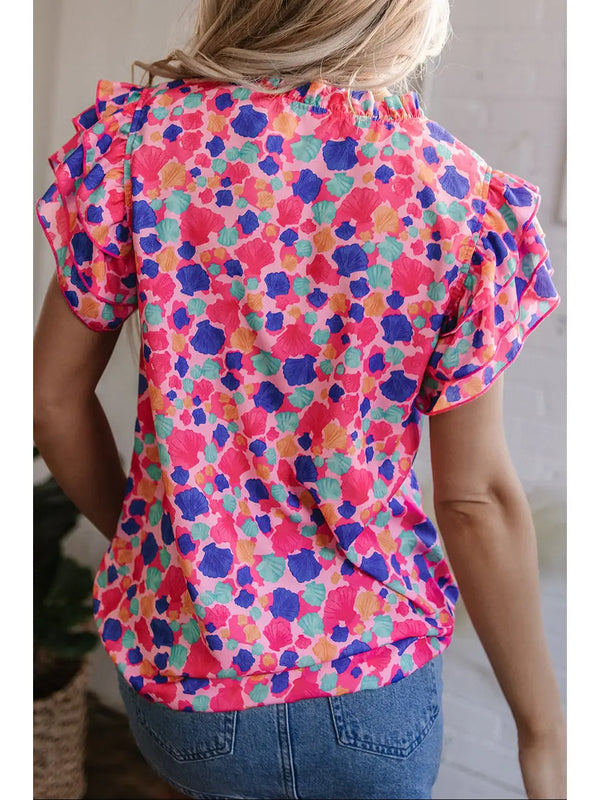 Abstract Seashell Ruffle Blouse