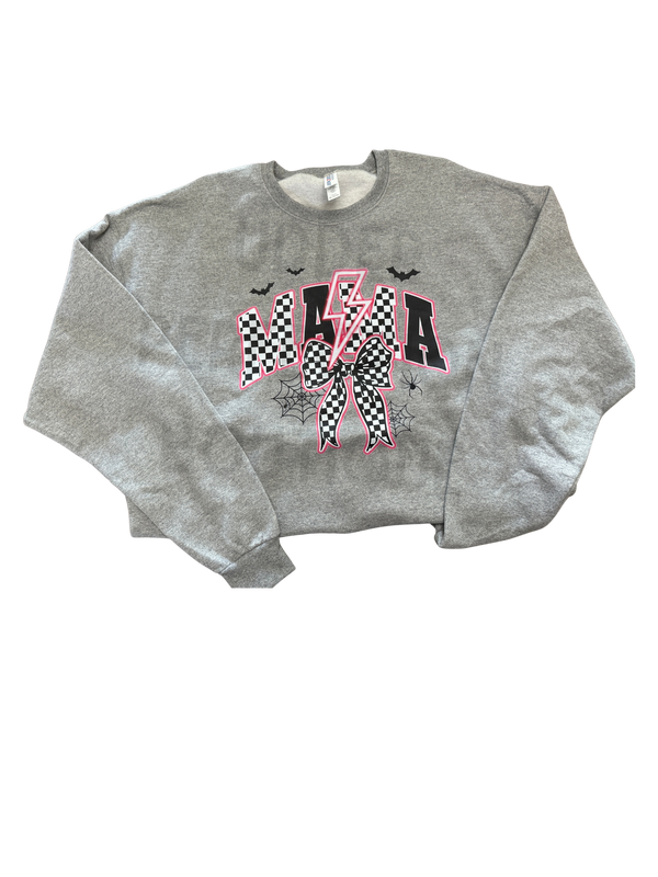 Checkered Mama with Bats and Spiders- Oxford Crewneck