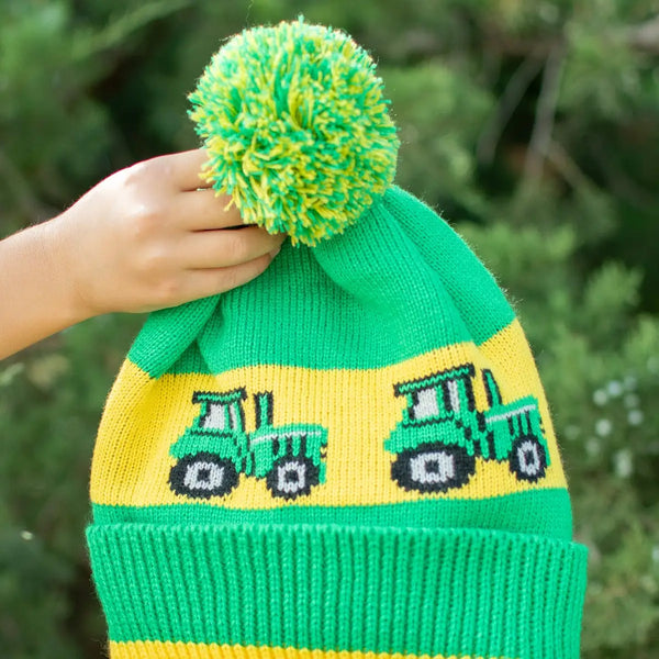 Green Tractor Pom Beanie