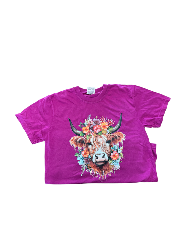 Floral Highland Cow- Boysenberry