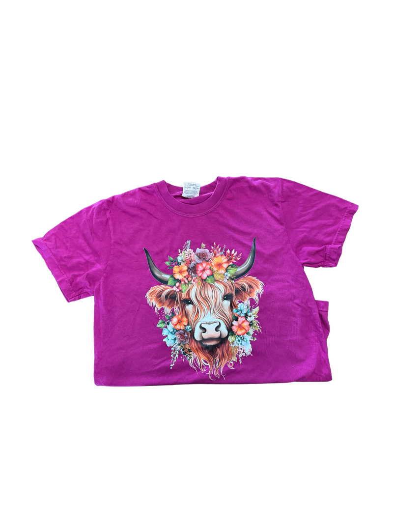 Floral Highland Cow- Boysenberry