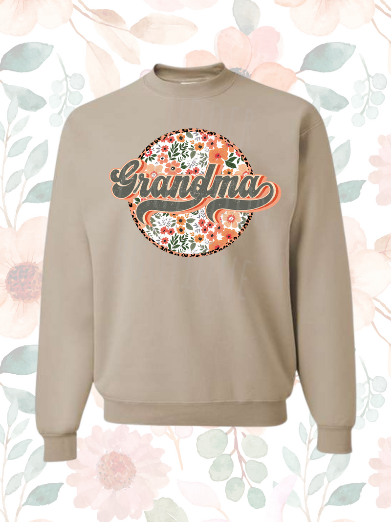 Floral Grandma Crewneck- Sandstone