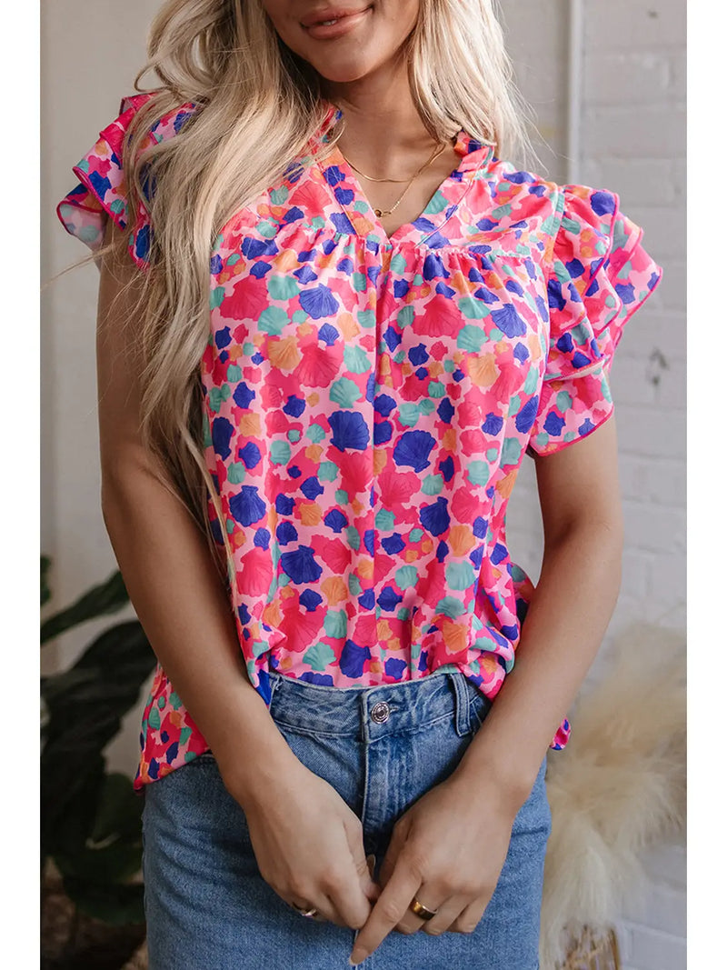 Abstract Seashell Ruffle Blouse