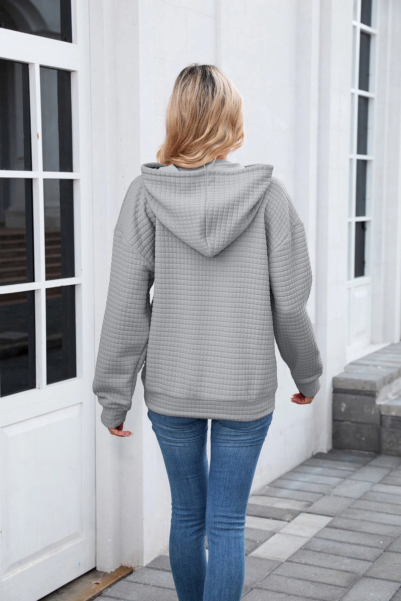 Waffle Knit Hoodie with Pockets