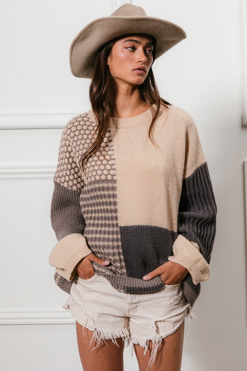 Mixed Color Blocked Sweater
