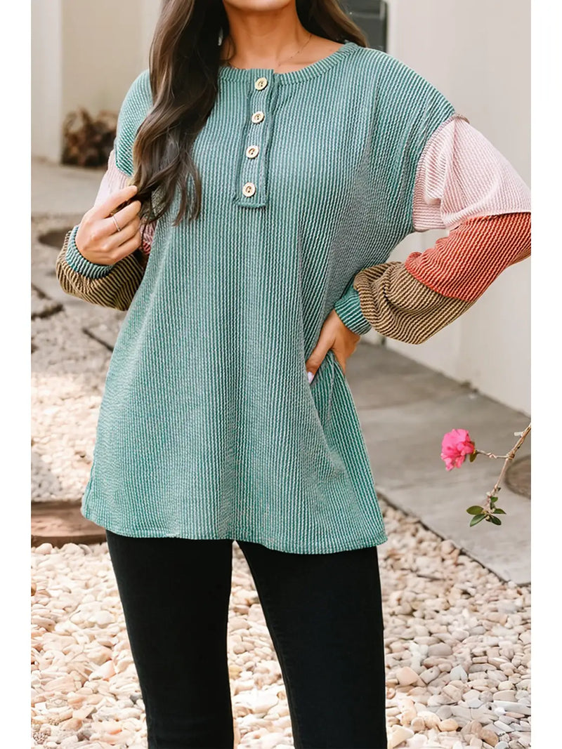 Twisted Ribbed Knit Color Block Top