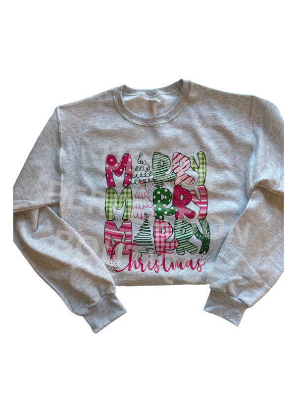 Merry Merry Merry- Crewneck Ash