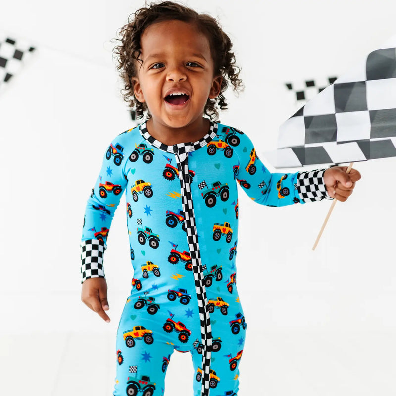 KIKI + LULU | Blue Monster Truck Convertible Footies