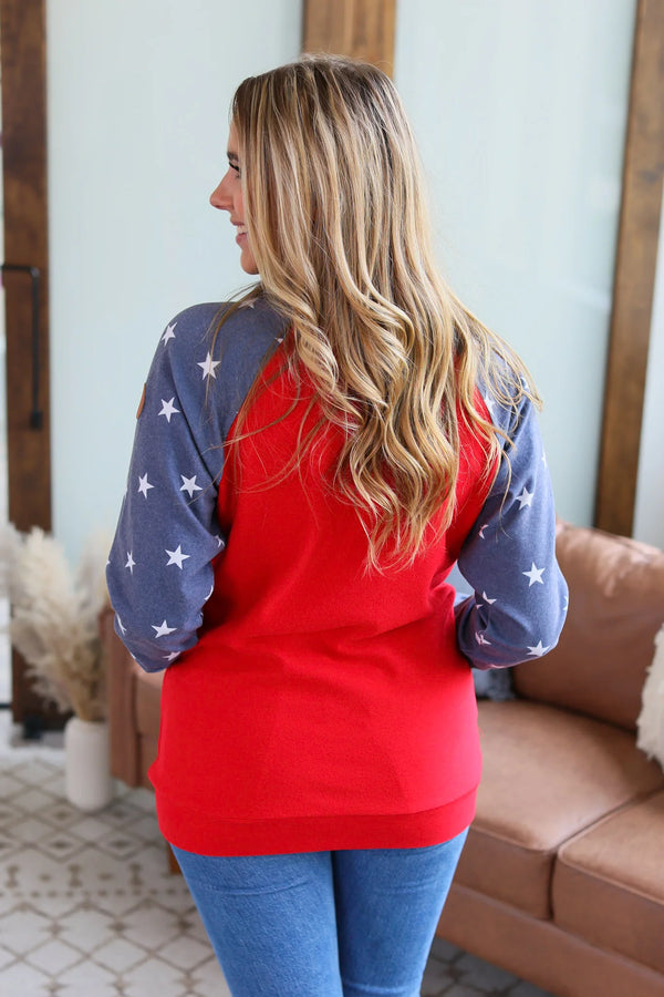 Faded Navy Stars Sleeve Pullover