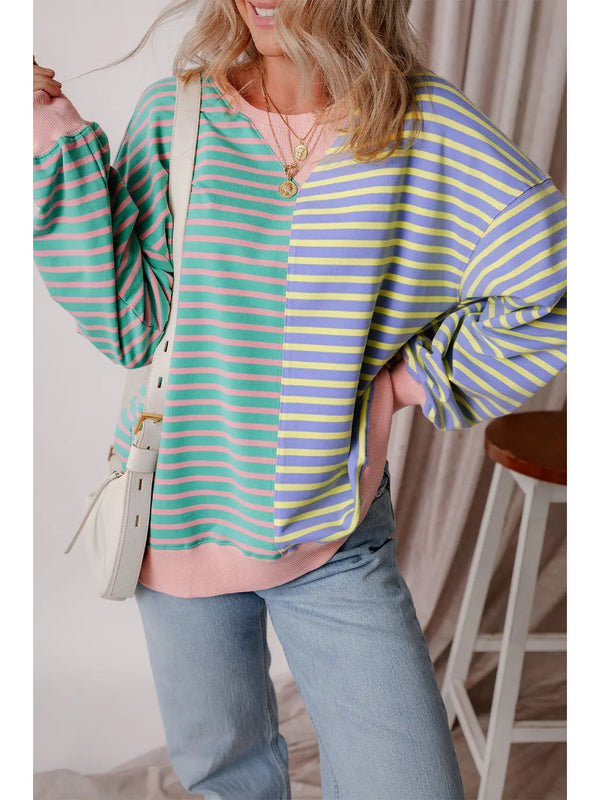 Stripe Colorblock Oversized Sweatshirt