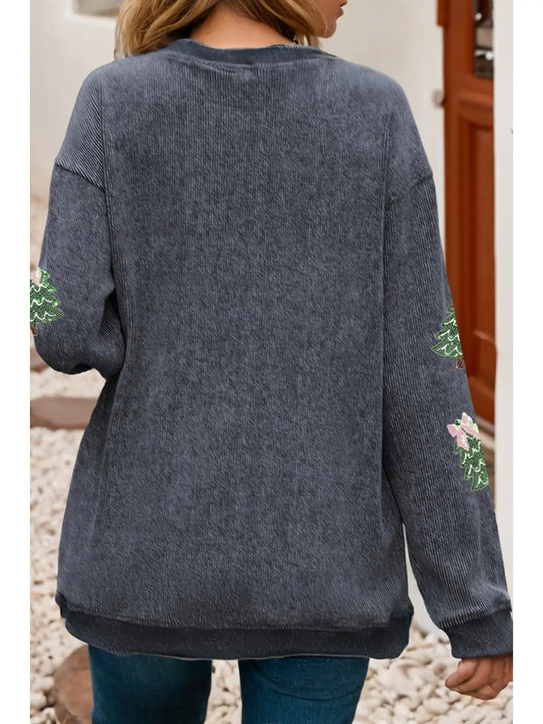 Ribbed Sequin Christmas Tree Baggy Top