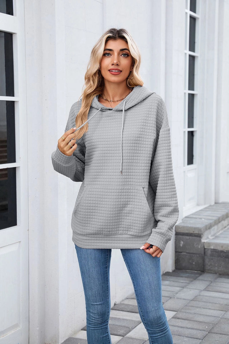 Waffle Knit Hoodie with Pockets