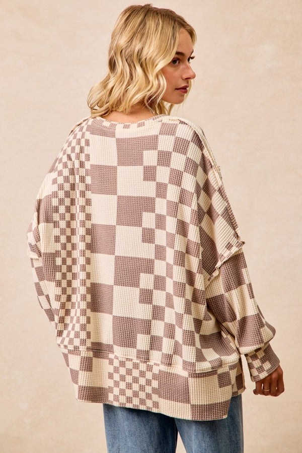 Oversized Checkered Waffle Sweater- 2 Color Options