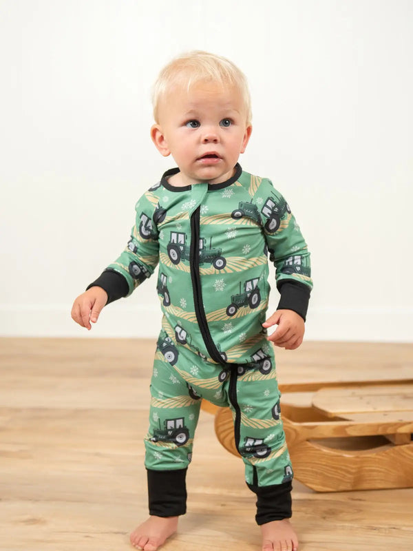 Green Tractor Christmas Convertible Bamboo Jammies | AFC