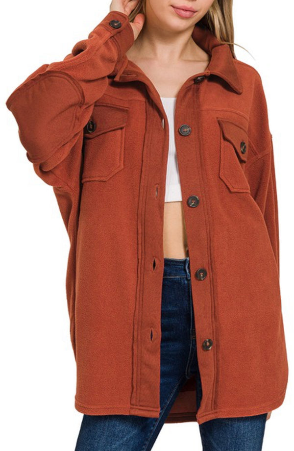 Oversized Fleece Dark Rust Shacket