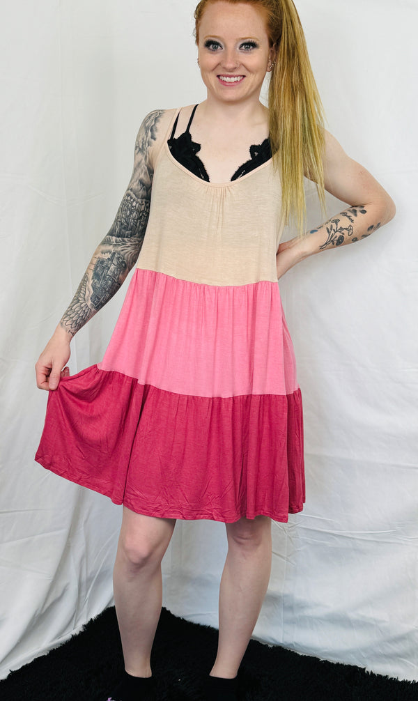 Spring Color Block Dress- Rose/Mauve