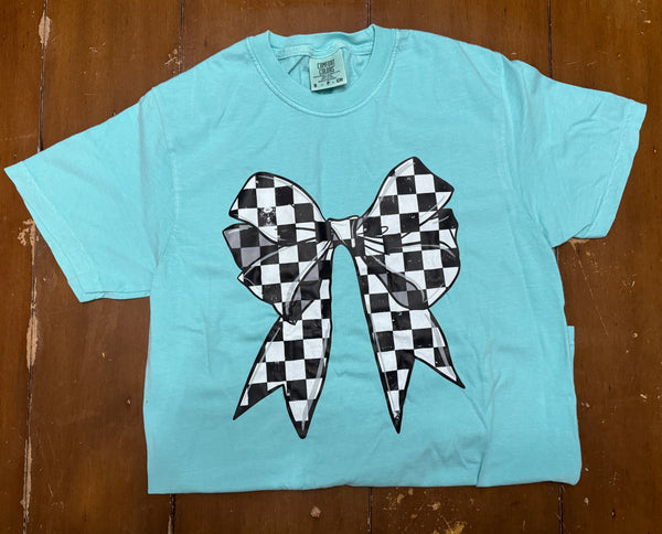 Checkered Bow-Chalky Mint