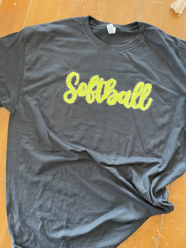 Softball Faux Tinsel- Black