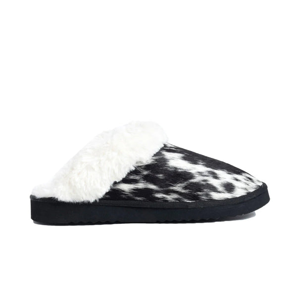 Black & White Hair-on Hide Lined Slippers