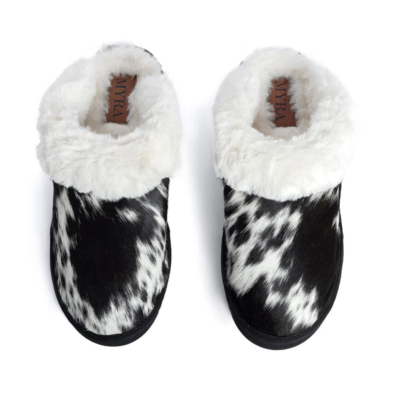 Black & White Hair-on Hide Lined Slippers