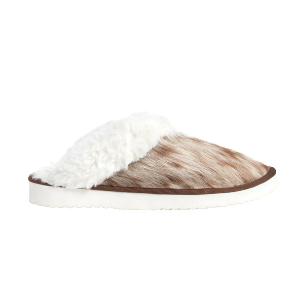 Brown & White Hair-on Hide Lined Slippers