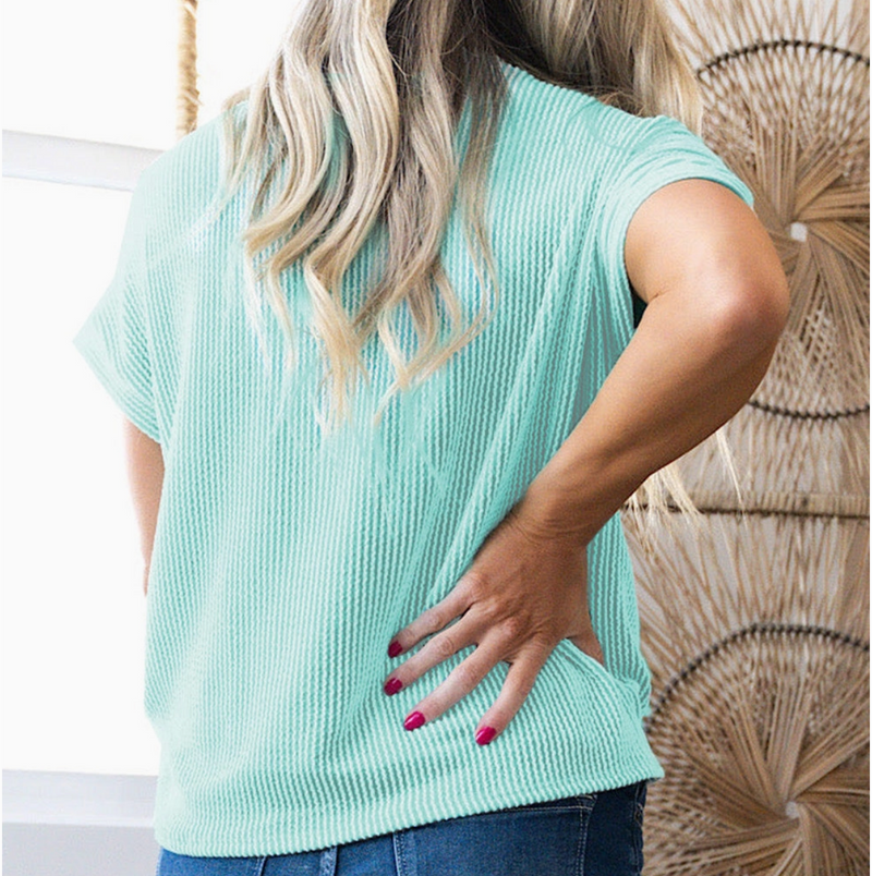 Corded Top with Pocket- Pink & Light Blue