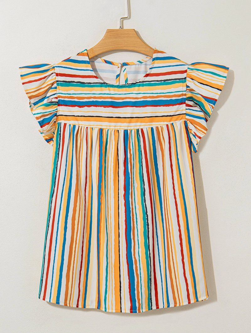 Stripe Flutter Sleeve Blouse