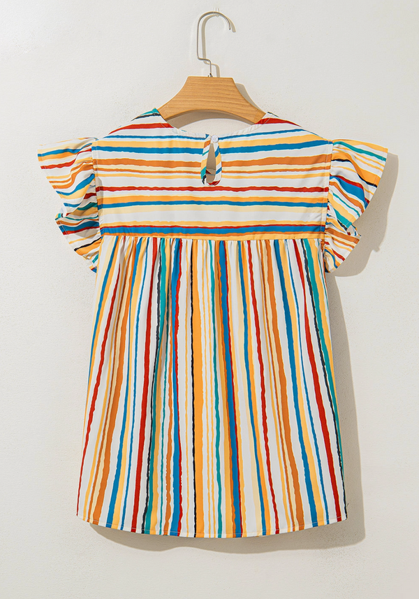Stripe Flutter Sleeve Blouse