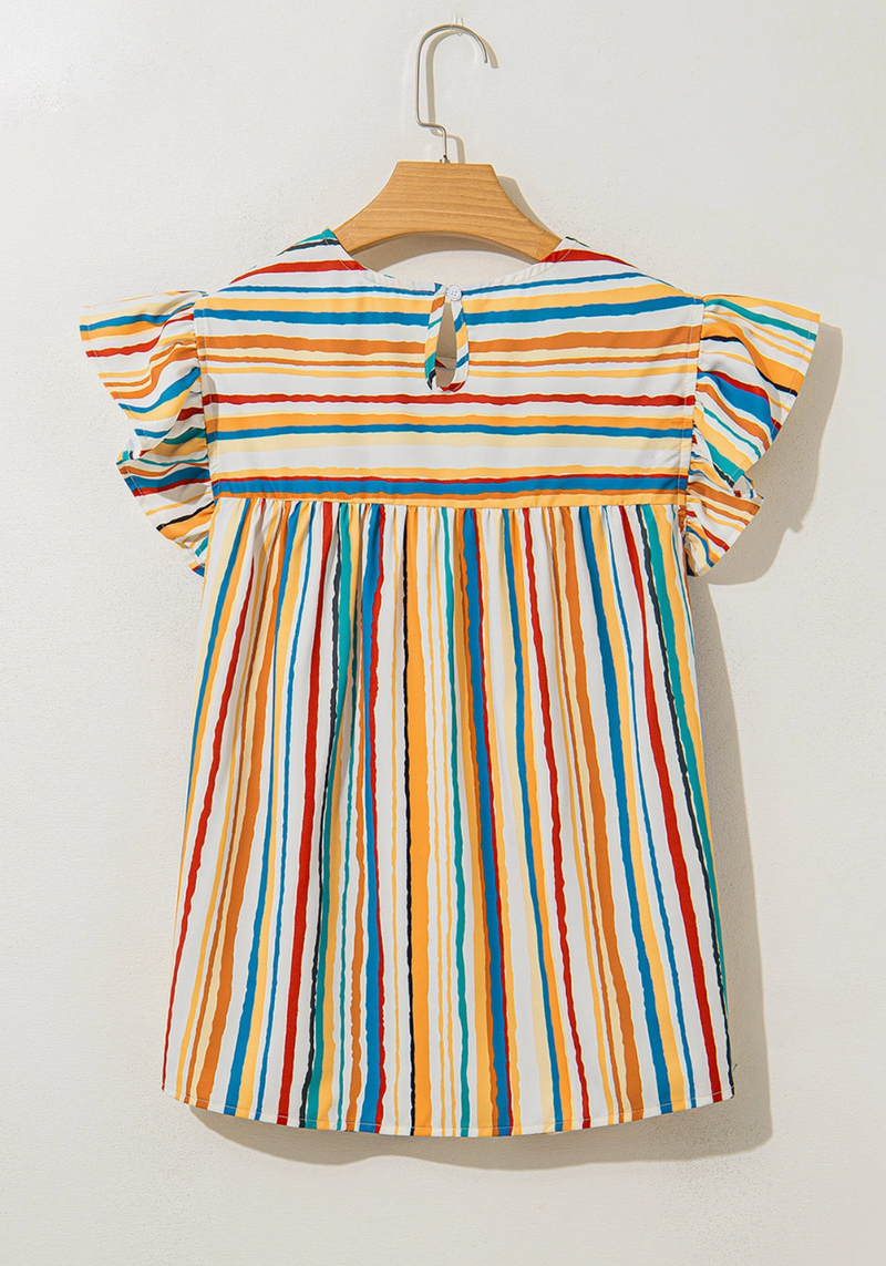 Stripe Flutter Sleeve Blouse