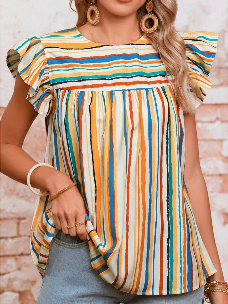 Stripe Flutter Sleeve Blouse
