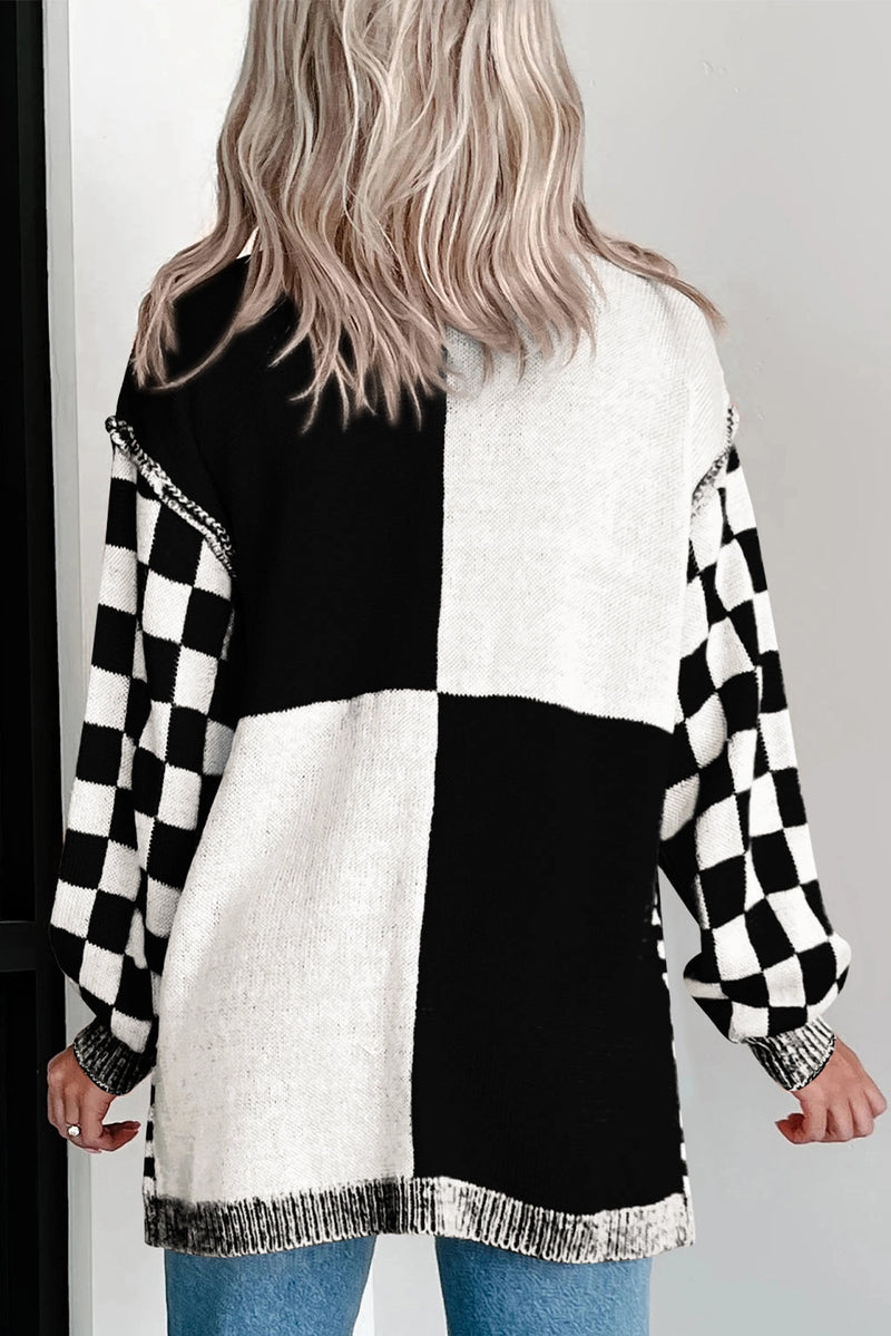 Checkered Patchwork Cardigan