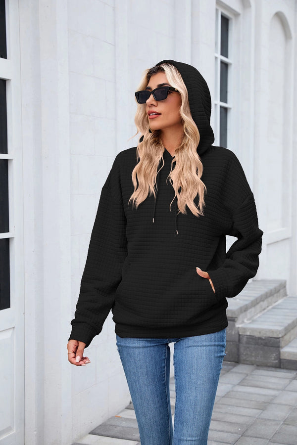 Waffle Knit Hoodie with Pockets